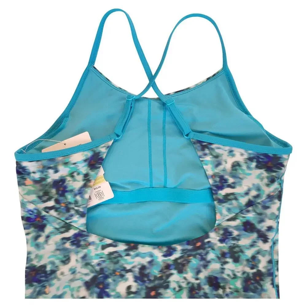 NWT Athleta Girl Swimsuit XXL 16 Blue Printed One Piece Adjustable Straps
